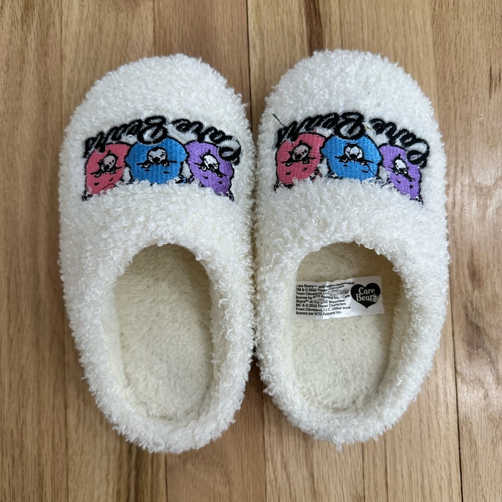 Care Bears White Slippers with Pink, Blue, Purple Bears